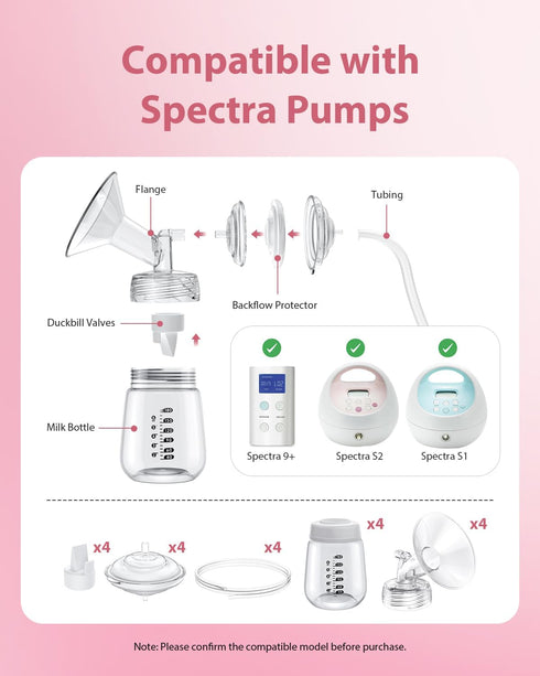 15mm S1/S2/9Plus/Synergy 4 Sets Spectra Replacement Pump Parts for Gold (Compatible, Not OEM) - with Flange, Valve