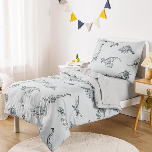 Set 4 Set Wake In Cloud - Dinosaur Toddler Bedding for Boys, Dinosaur Dino Sketch, Pieces Soft Crib Bed Including