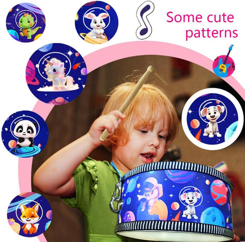 Set,8 Inch Strap,2 Kid Drum Wooden Drum Toys,Sensory Educational Musical Instrument Toy with Adjustable Drumsticks