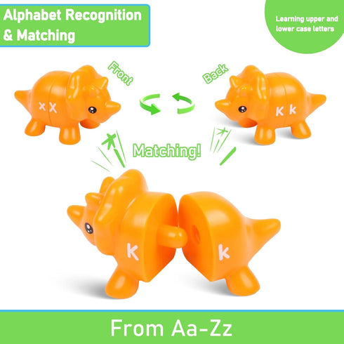 Dinosaur Letters Matching Game, 26 Double-Sided ABC Alphabet Match, Montessori Educational Toy for Kids 1-5 Years