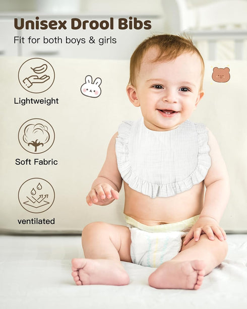 8-Pack Lictin Muslin Baby Bibs - Bandana Drooling and Teething Bibs, Unisex Cotton