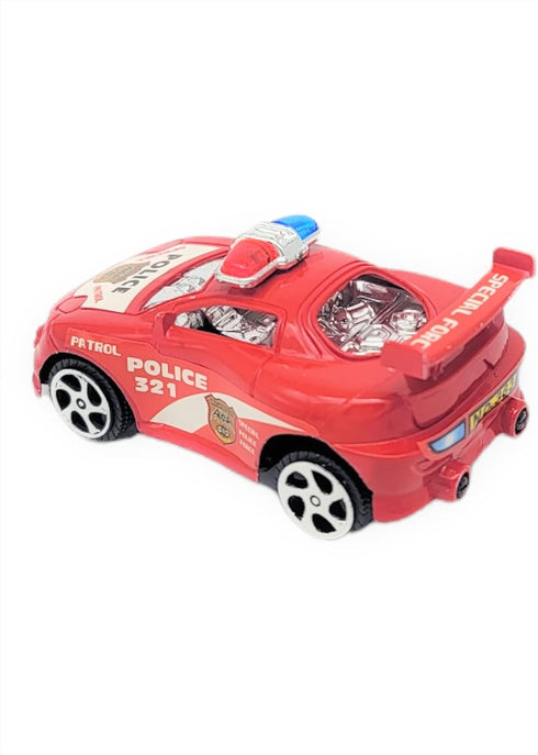 Colorful Mini Police Toy Cars (12 Pack) (3") in Blue, Red, Black, and White, Plastic Winding Pull Back Racers