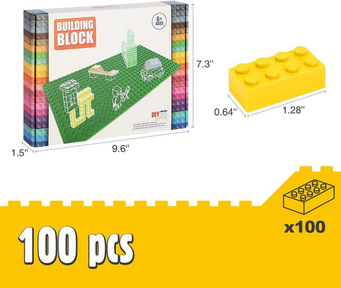 Classic Building Bricks - 100 Piece 2x4 Building Blocks STEM Creative Toys Compatible with Major Brands