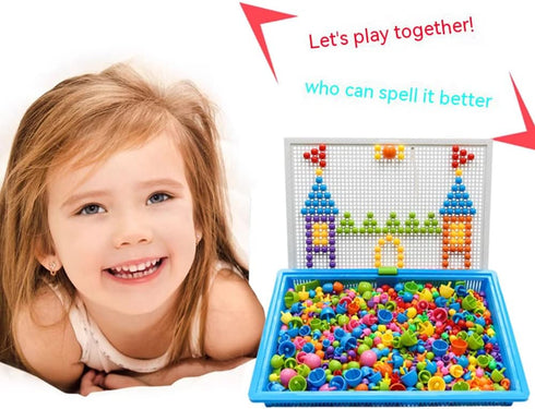 CDDLR 592Pcs Jigsaw Puzzle - Mix Colour Mushroom Nails Pegboard Educational Building Bricks for Kids