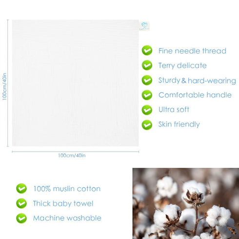2-Pack 6-Layer 40" 40" FOOK FISH Muslin Baby Towel Muslin Cotton Large Size x Cotton Baby Bath Towels Triple Absorbency