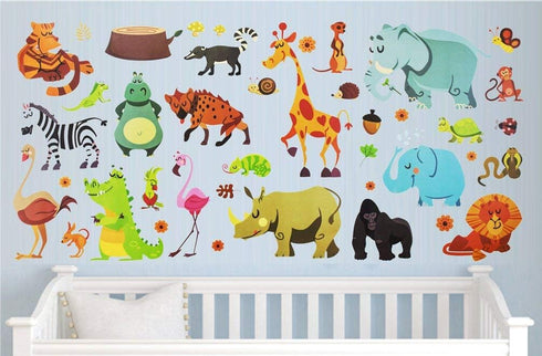 DEKOSH Jungle Animal Wall Decal Pack, Colorful Stickers for Baby Nursery Playroom, Peel & Stick Safari Theme