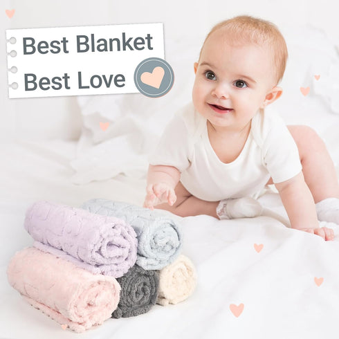 BYKOSY 5 30"x40" Pcs Baby Blanket Heart Checkered Ultra Soft Gift-Ready Plush for Newborns, Nursery & Stroller Beige
