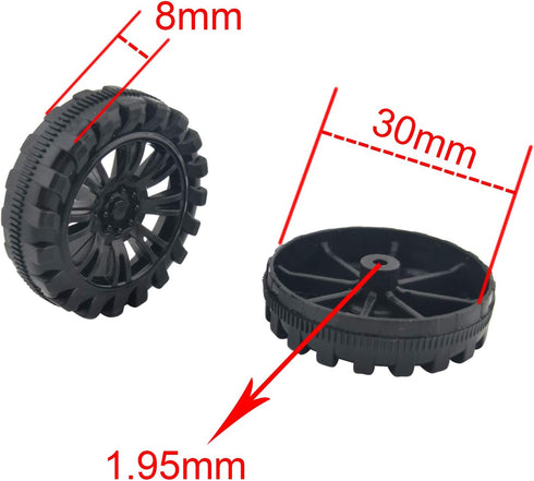 EUDAX 30mmx8mm Plastic Roll 2mm Dia Shaft Toys Wheel and 2mmx100mm STEM Shaft Round Rod Axles for DIY Toy RC Car Truck Boat Helicopter Model Part (Black, 100pcs)