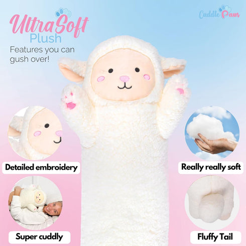 Lamb Body Pillow for Kids - 35 inches, Lamb Stuff, Plush, Gifts, Cuddle Pillow for Girls & Girlfriends