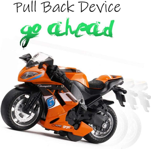 Pull Back Motorcycle Toys, Tiny Gift with Music Lighting, Race Motorcycles Toy for Kids Age 3-8 (Blue)