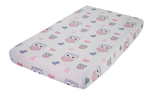 EVERYDAY KIDS Baby Girl Fitted Crib Sheet, Sweet Owls, 100% Soft Breathable Microfiber, Fits Standard Crib