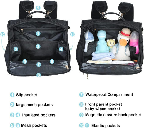 Clearworld Diaper Bag Backpack, Quilted Travel Diaper Bags for Baby Girl & Boy, Waterproof Stylish, Black
