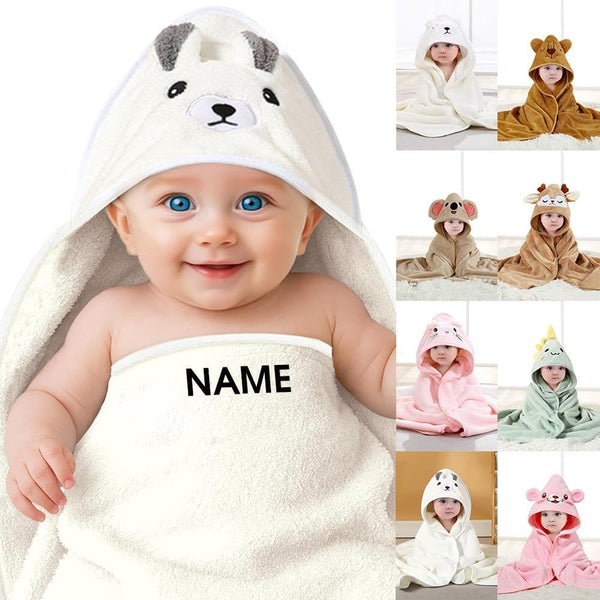 Prndkhn Personalized Baby Towels Hooded with Name, Custom Toddler Bath Towel with Hood