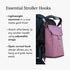 Huhu Essential Stroller Hooks - Lightweight Aluminum Stroller Bag Hook with Adjustable Straps, Matte Gold S-Hooks