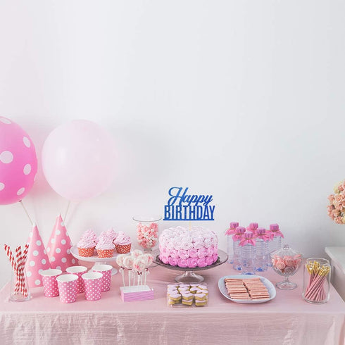 Blue Glitter Happy Birthday Cake Topper, Birthday Sign Cake Topper for Adults, Children, Teenagers, Anniversary Party