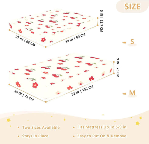 CZXW 52" 28" Cherry Floral Pattern Crib Sheets Fitted x Natural Cotton Soft & Breathable for Baby Crib Mattress