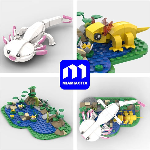 MIAMIACITA Set, 6 Axolotl Toy Building Axolotl Doll Figures with Grass and River Scenery Accessories Building Kits