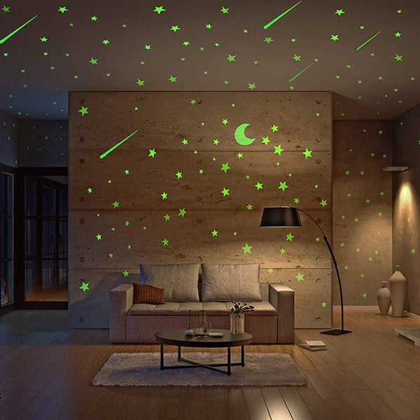 Realistic Glow Stars & Moon, 500pcs Luminous Glowing Stars for Room Decor