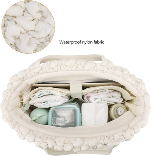 Mommy Puffer Tote Diaper Bag for Women, Multifunction Lightweight Fashion Quilted Tote Bag