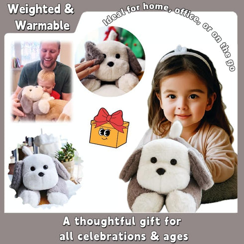 uoozii 16" 3 | Pounds Grey Dog Weighted Stuffed Animals with Unscented Microwavable Heating Pad, Cute Coolable Heatable