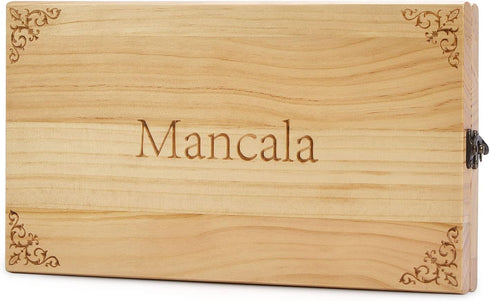 Set 72+8 Package AMEROUS Wooden Mancala Board Game - Upgraded Larger Size - Bonus Multi Color Glass Stones - Folding