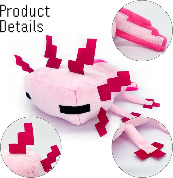 Pink Axolot Plush Stuffed Toy - Soft Throw Pillow Decorations for Video Game Fans, Kids Birthday Party Favor