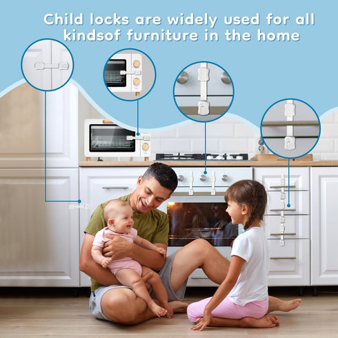 Syican 8-Pack Cabinet Locks Baby Proofing - Child Proof Drawer Locks, Multi-Purpose for Drawers, Fridge, Toilet Seat