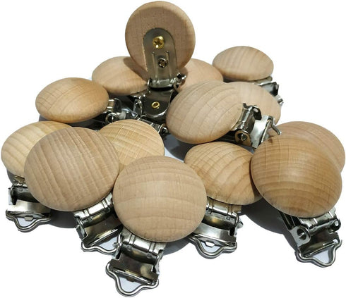 10pcs Natural Beech Wood Pacifier Clips Teething Grasping Toy Suspender Clips for DIY Baby Teether Toys (3.5cm/10pcs)