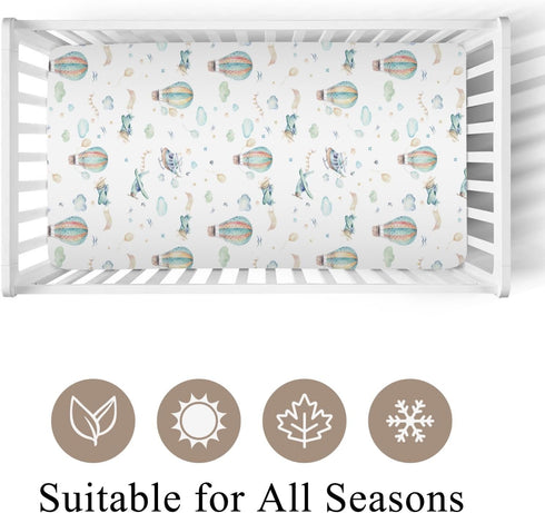 Wicbfdfv 28"x52" Watercolor Plane Hot Air Balloon Baby Crib Sheets for Boy Girl Cartoon Airplanes Cloud Stars Baby