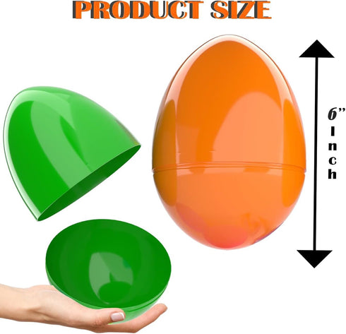 6 inch 6-Pack The Dreidel Company Jumbo Filable Easter Eggs Colorful Bright Plastic Easter Eggs, Stands Upright