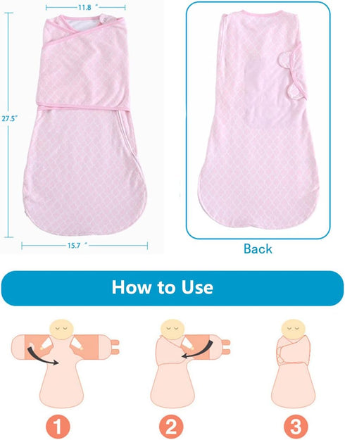 Swaddle Sack for Baby, 3-Ways Adjustable Cotton Sleeping Bag for Newborn Boys and Girls (Pink, 6-12 Months)