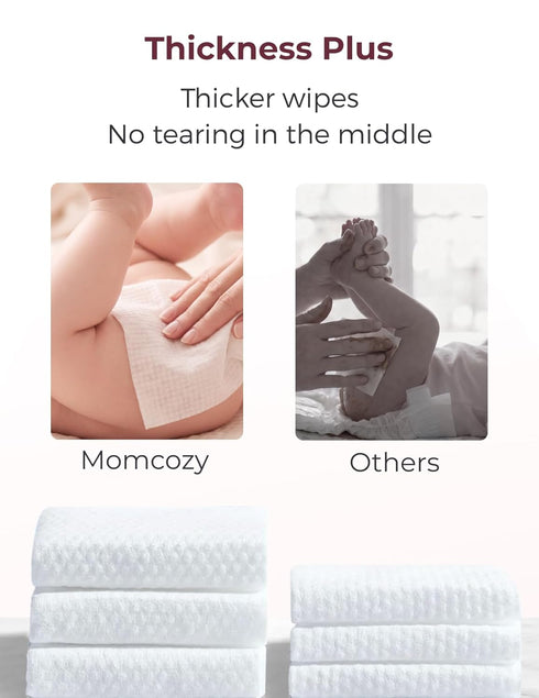 Momcozy 99% 720 Count (12 Packs) Baby Wipes Plus Wipes Size, Thickness, Moisture, Softness & Scenario Plus, Water-Based