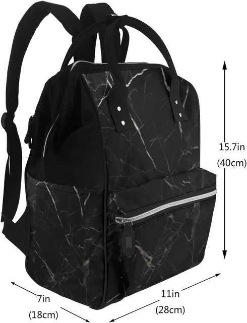FHEDVBN Backpack Mummy Backpacks Daypack Black Marble Diaper Bag for Women Multifunction Waterproof for Mom Dad, Large