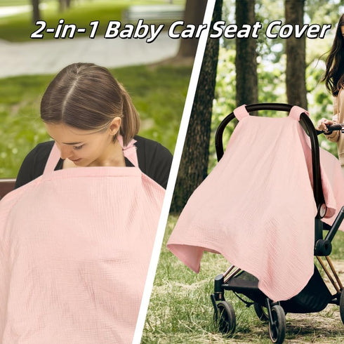 Summer Muslin Infant Car Seat Cover, Breathable Carseat Cover for Baby Girls, Multi-Purpose Breastfeeding Covers