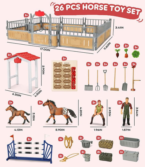 Horse Stable Playset, Horse Toys Set with Rider, Farm Animal Figurines for Kids 3-10, Christmas Birthday Gifts