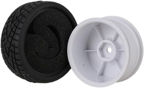 Mxfans White Plastic Smooth Flat Disc Wheel Rims + Striped Pattern Rubber Tires for RC 1:10 Racing Car (Set of 4)