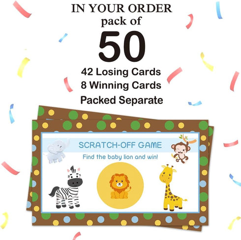 50 Pack Animal Theme Scratch Off Game, Elephant Giraffe Lion Monkey Cards for Birthday Party Activity