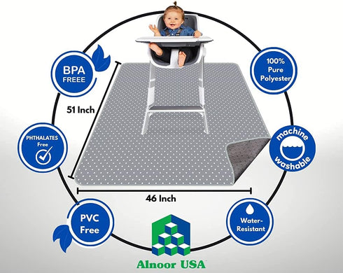51" 46" Splat Mat for Under High Chair - Splash Mat | Large x Size | Washable & Water Resistant | Avoid Messes |