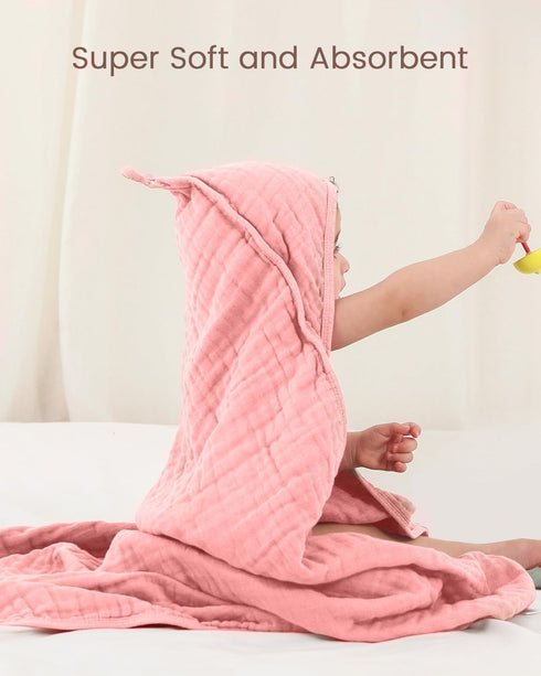 35x35 Inch 2 Pack 100% Hooded Baby Towels for Newborn, Muslin Cotton Baby Bath Towel with Hood for Baby Toddler