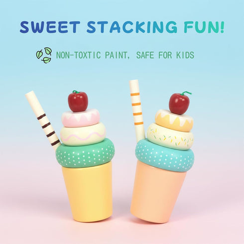 1-3, Playset Wooden Ice Cream Toys for Kids, Pretend Play Food Toy for Toddlers Kitchen Accessories Lolly Shop Games