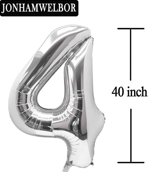 Jonhamwelbor 40 Number Balloons, Silver Giant Jumbo Foil Mylar Balloons for 40th Birthday Party Decorations