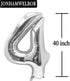 Jonhamwelbor 40 Number Balloons, Silver Giant Jumbo Foil Mylar Balloons for 40th Birthday Party Decorations