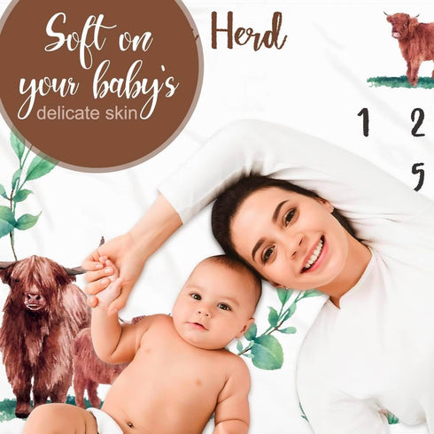 40" 50" Highland Cows Baby Monthly Milestone Blanket Scotland Photo Prop Month Blanket Growth Chart Gift Ideas