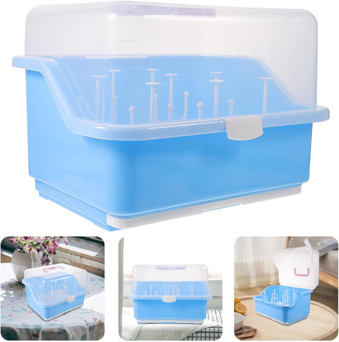 ELAYARD Bottle Drying Rack and Storage Box with Handle Portable Products Dustproof Milk Bottle Organizer for Feeding