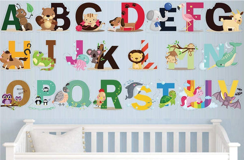 DEKOSH Animal Alphabet Kids Wall Decals - Peel & Stick Educational Stickers for Playroom Classroom