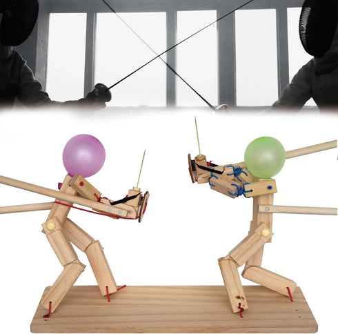 Balloon Bamboo Man Battle, Handmade Wooden Fencing Puppets, Wooden Battle Bots Arena,