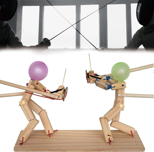 Balloon Bamboo Man Battle, Handmade Wooden Fencing Puppets, Wooden Battle Bots Arena,
