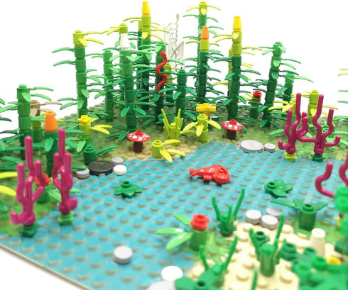 ZHX 2pcs Baseplates(10x10 inches Rainforest Jungle Bridge Building Block Toys with Each) Garden Bricks Accessories Bush