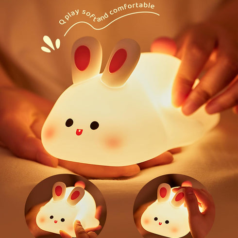 Ocegaoem Dimmable Bunny Night Light, Cute Silicone Rabbit Lamp, LED Nursery Nightlight, Rechargeable Touch Control