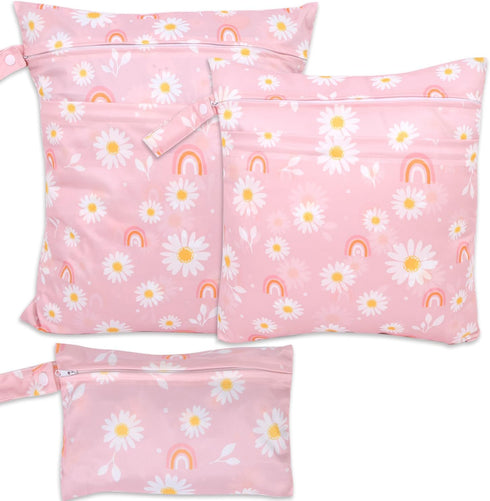 3pcs Baby Cloth Diaper Wet Dry Bags, Waterproof Reusable Wet Bag with